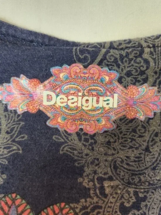 2000s vintage Desigual Womens Blue Paisley Mandala Sleeveless Knit M flaws - Picture 5 of 8